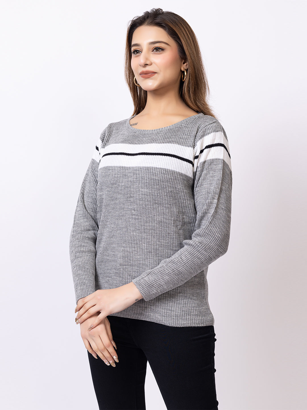 Grey Striper Sweater