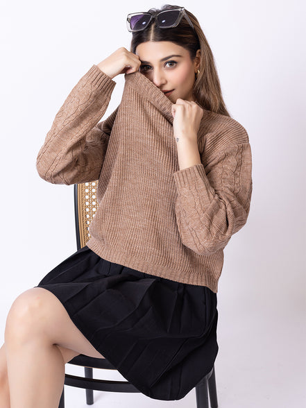 Beige Solid Sweater