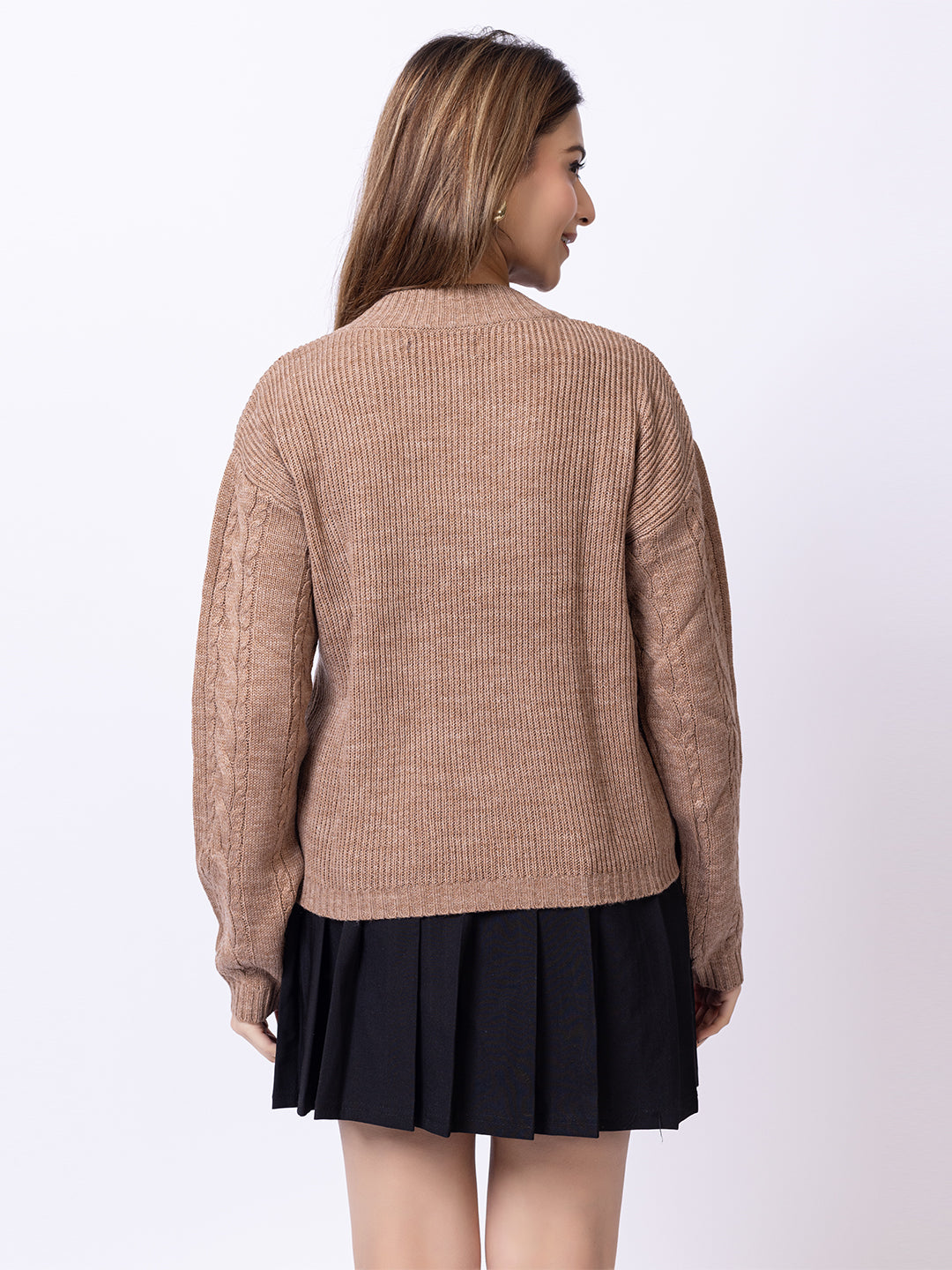Beige Solid Sweater