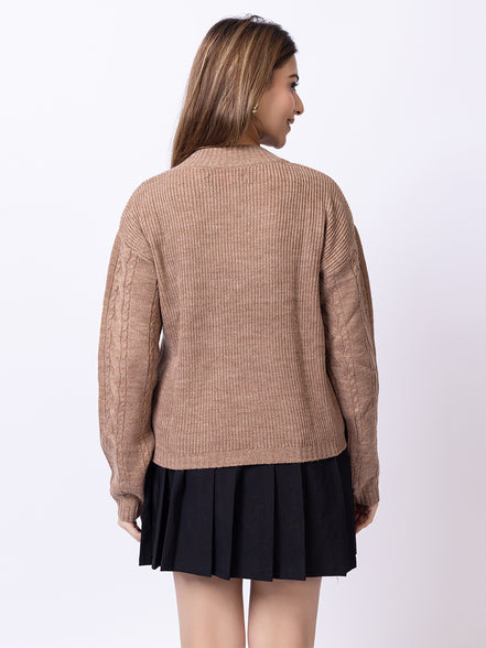 Beige Solid Sweater