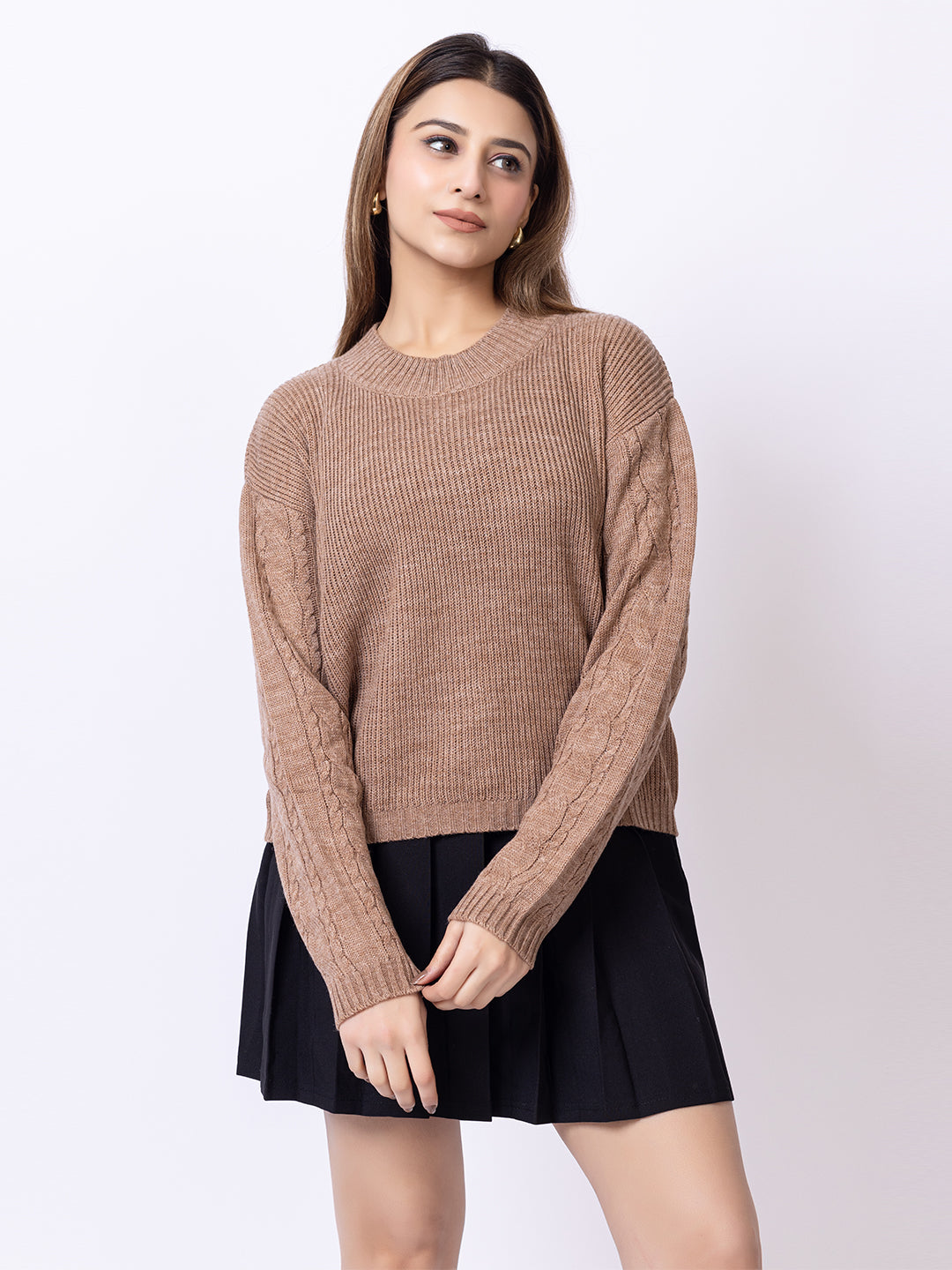 Beige Solid Sweater