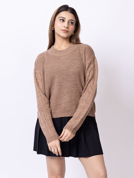 Beige Solid Sweater
