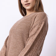 Beige Solid Sweater