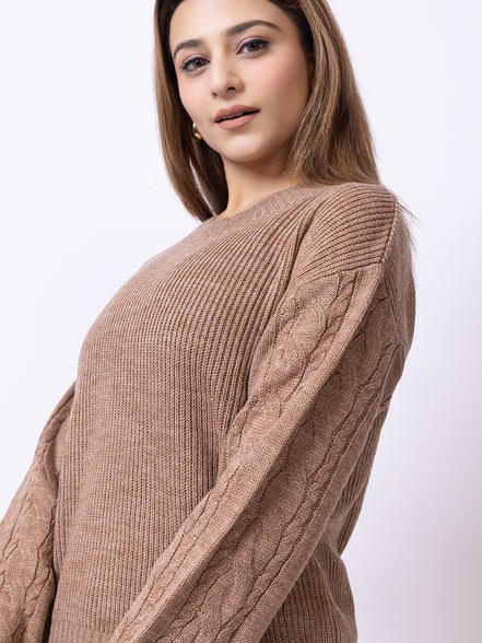 Beige Solid Sweater