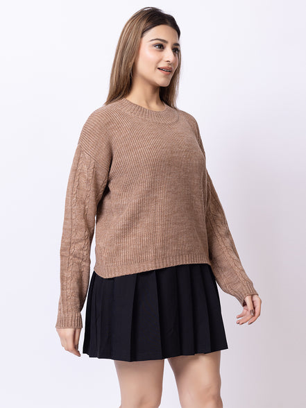 Beige Solid Sweater