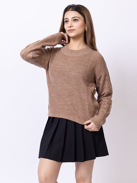 Beige Solid Sweater