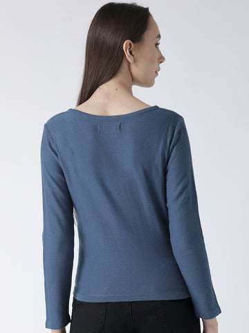 Blue Solid Pullover