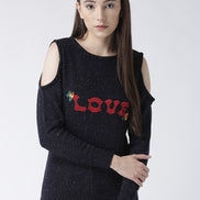 Navy Blue  Red Self Design Pullover