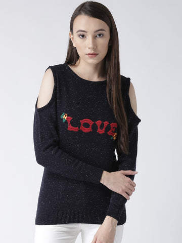 Navy Blue  Red Self Design Pullover