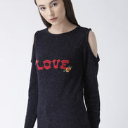 Navy Blue  Red Self Design Pullover