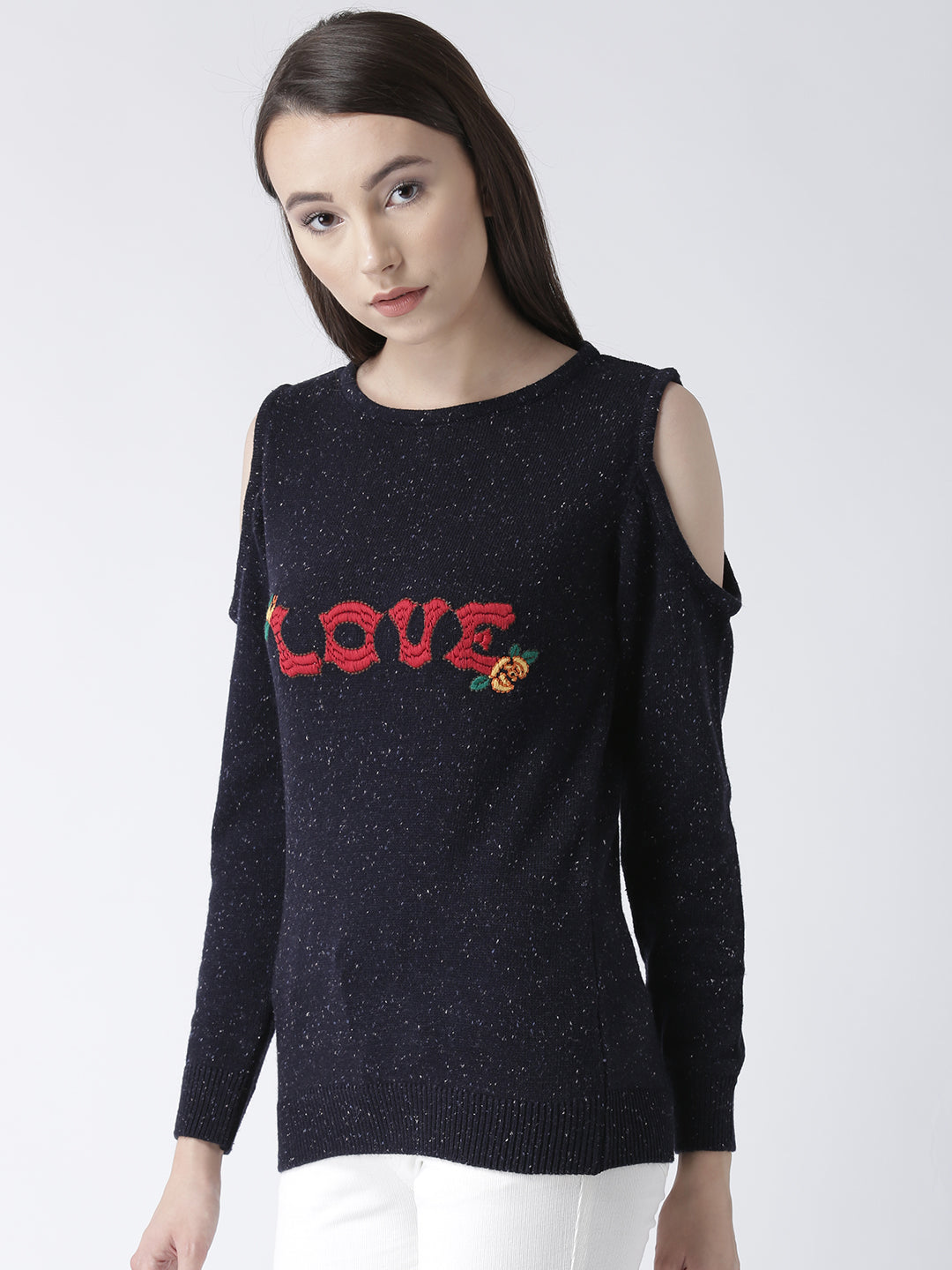 Navy Blue  Red Self Design Pullover