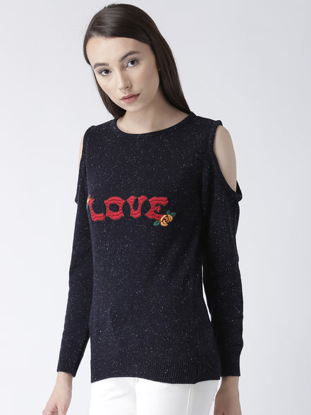 Navy Blue  Red Self Design Pullover