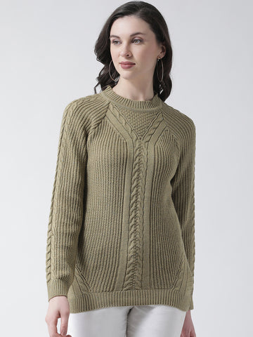 Olive Green Solid Pullover Sweater