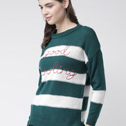 Green  White Pullover Sweater