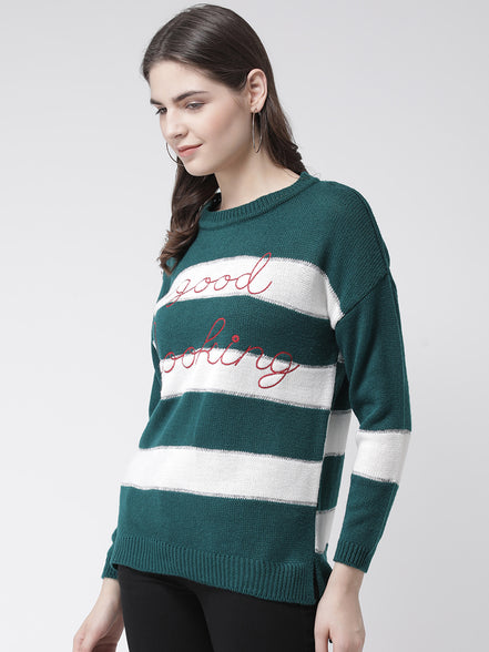 Green  White Pullover Sweater