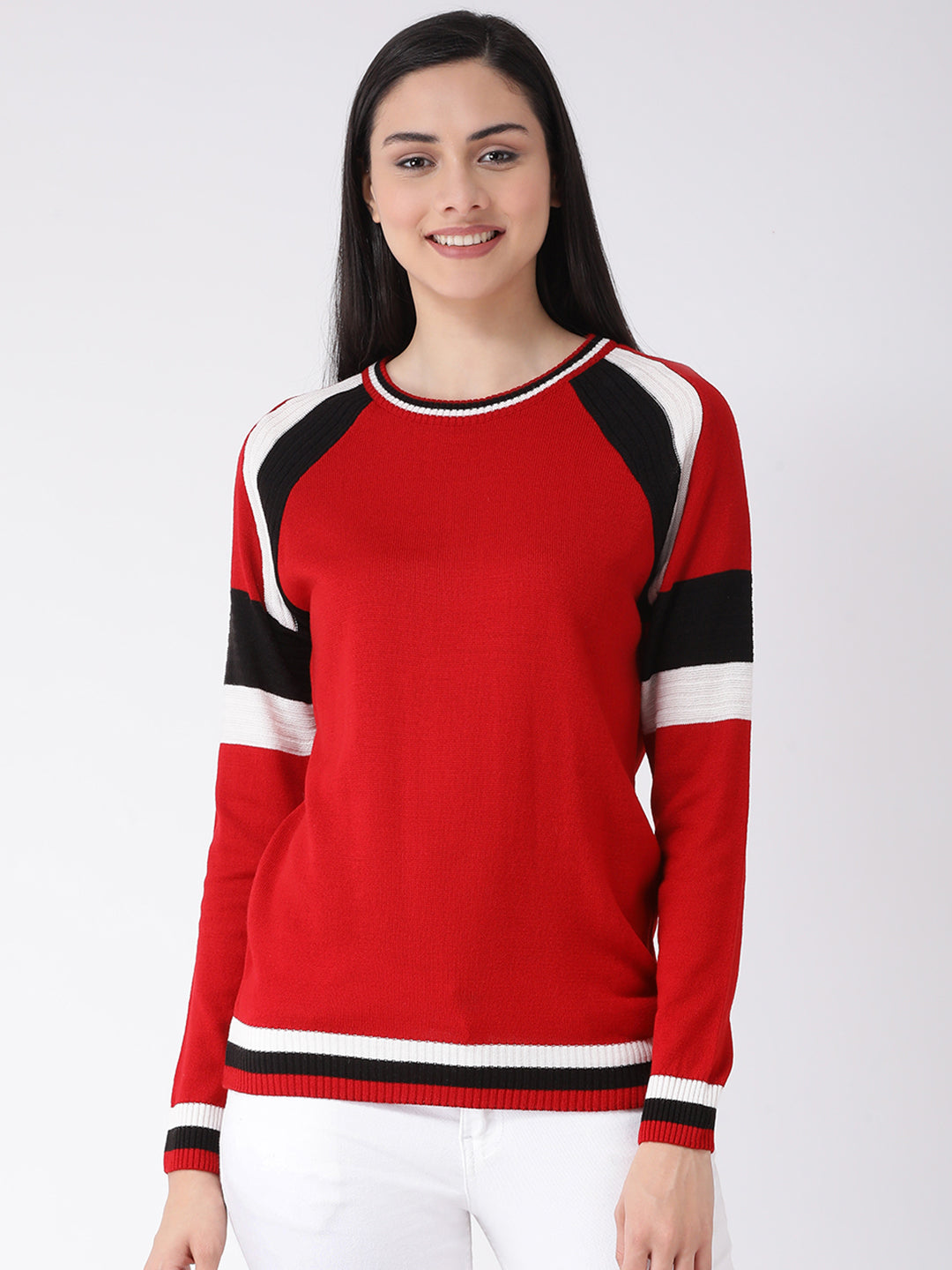 Red Solid Pullover Sweater
