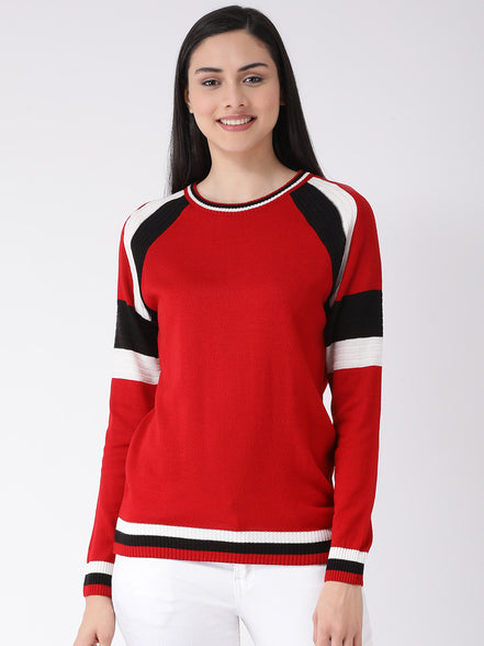 Red Solid Pullover Sweater