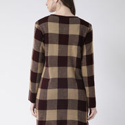 Beige  Coffee Brown Checked Open Front Shrug
