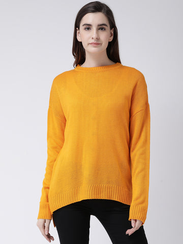 Yellow Solid Pullover Sweater