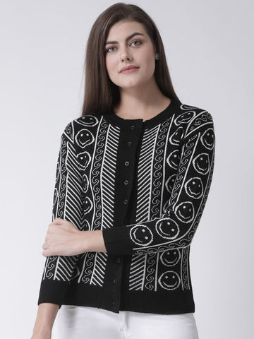 Black Round Neck Cardigan