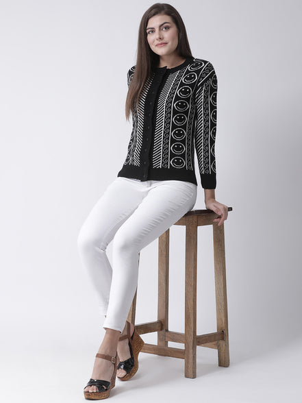 Black Round Neck Cardigan