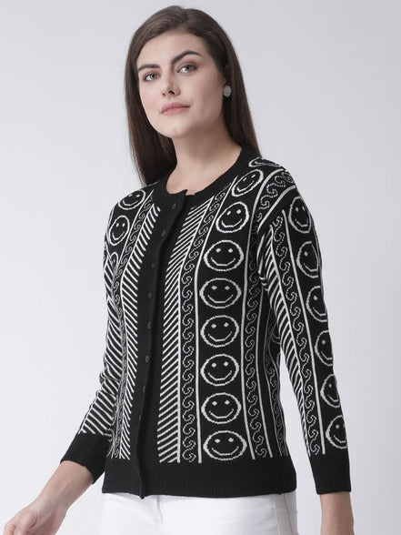 Black Round Neck Cardigan