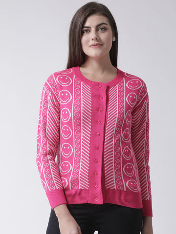 Pink Round Neck Cardigan