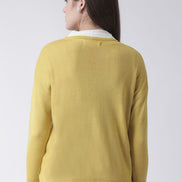 Mustard Solid V-Neck Cardigan With Front Pocket