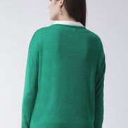 Green Solid V-Neck Cardigan With Front Pocket