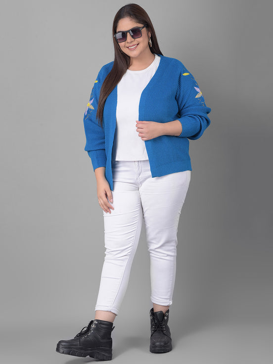 Blue Front Embroidered Cardigan
