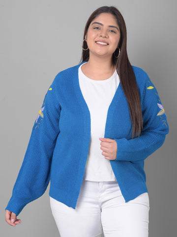 Blue Front Embroidered Cardigan