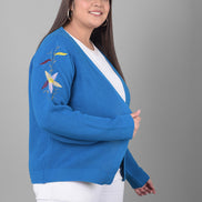 Blue Front Embroidered Cardigan