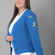 Blue Front Embroidered Cardigan