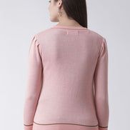 Peach Printed Round Neck Cardigan
