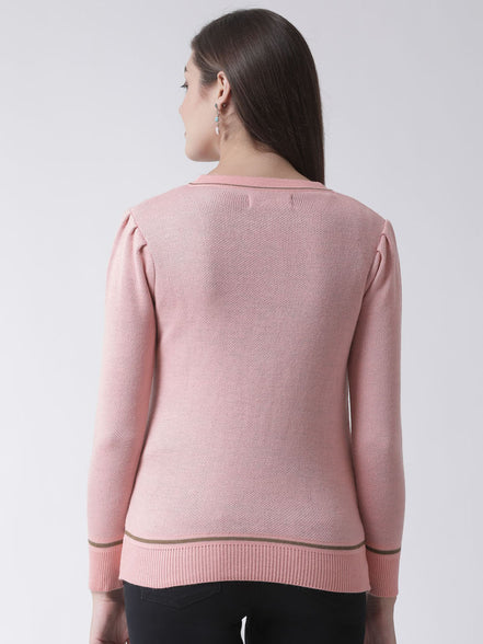 Peach Printed Round Neck Cardigan