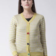 Yellow Checked V-Neck Cardigan