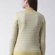 Yellow Checked V-Neck Cardigan
