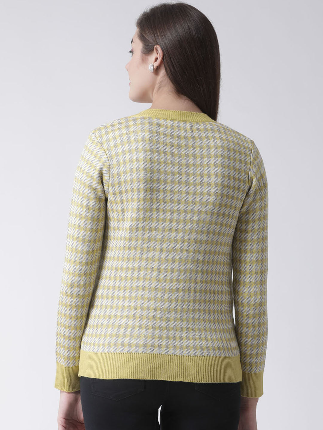 Yellow Checked V-Neck Cardigan