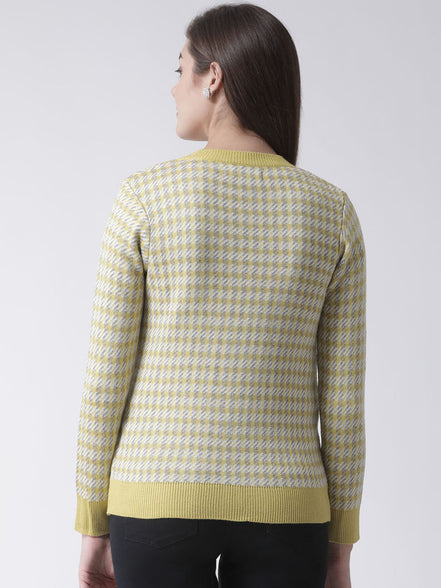 Yellow Checked V-Neck Cardigan