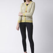 Yellow Checked V-Neck Cardigan