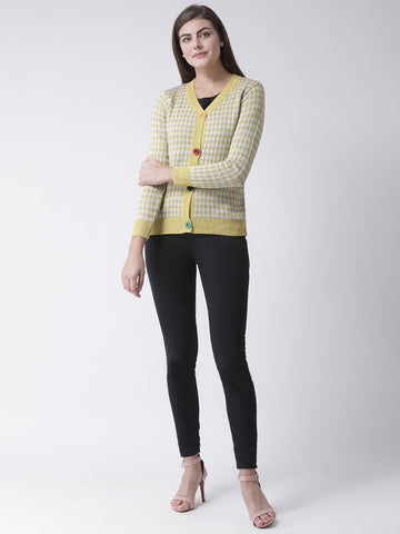 Yellow Checked V-Neck Cardigan