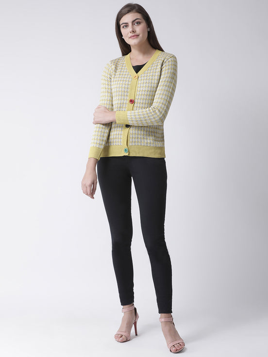 Yellow Checked V-Neck Cardigan