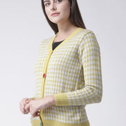 Yellow Checked V-Neck Cardigan