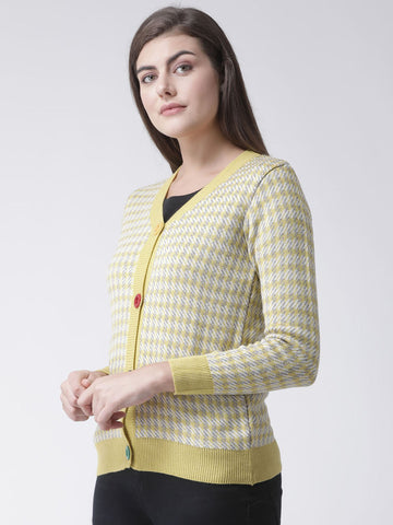 Yellow Checked V-Neck Cardigan