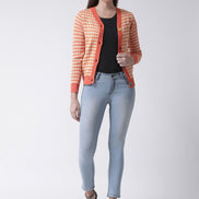 Orange Checked V-Neck Cardigan