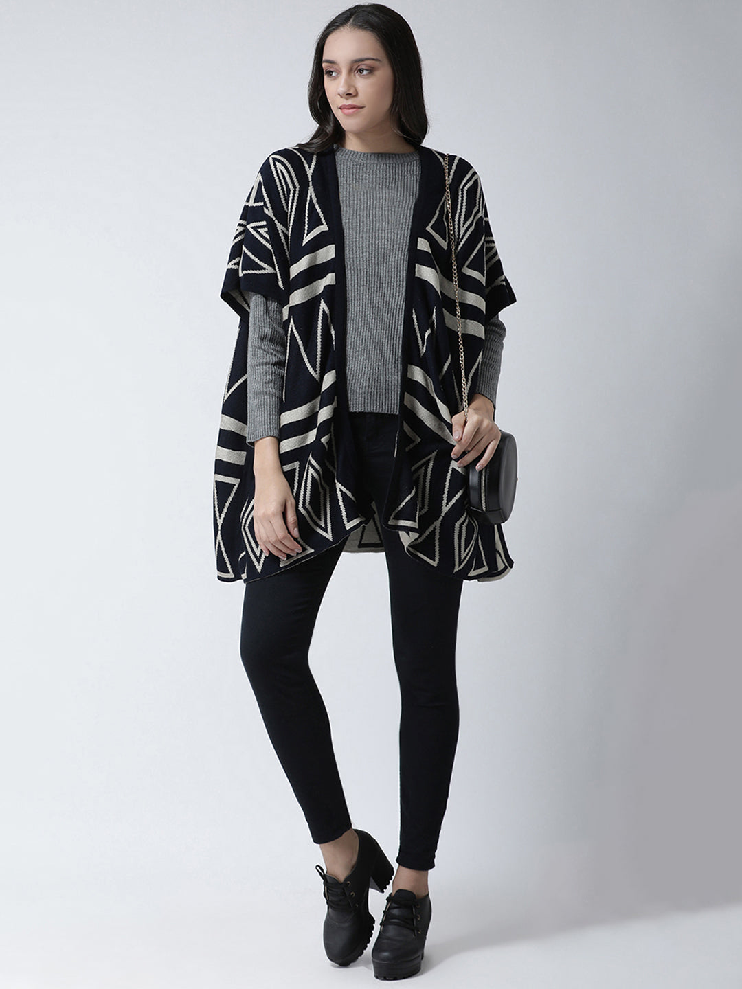 Navy Blue  White Open Front Shrug