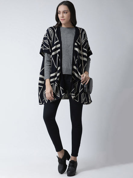 Navy Blue  White Open Front Shrug