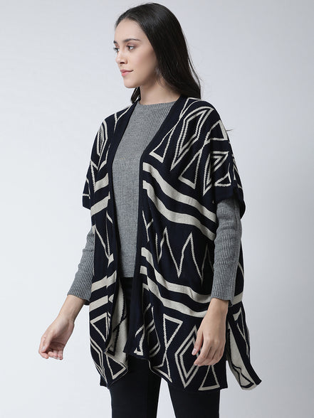 Navy Blue  White Open Front Shrug