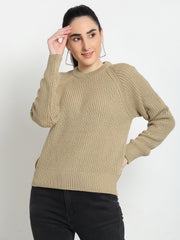 Beige Ribbed Round Neck Sweater