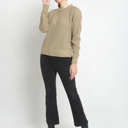 Beige Ribbed Round Neck Sweater